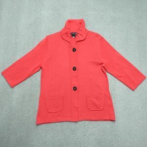 Will Smith Cardigan Sweater Women Size Med Red Coral Button Up 3/4 Sleeve